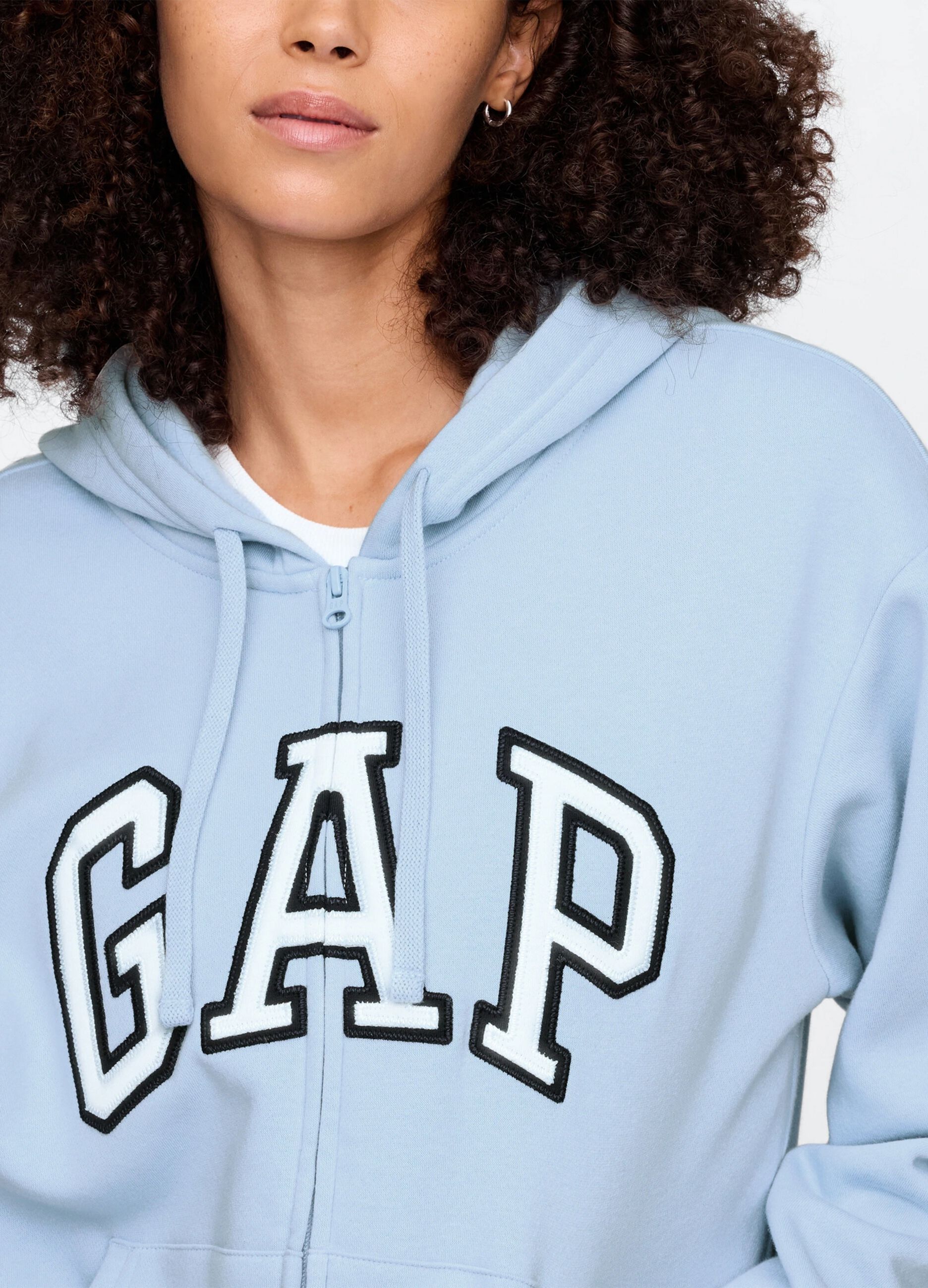Light blue full-zip sweatshirt with hood and logo