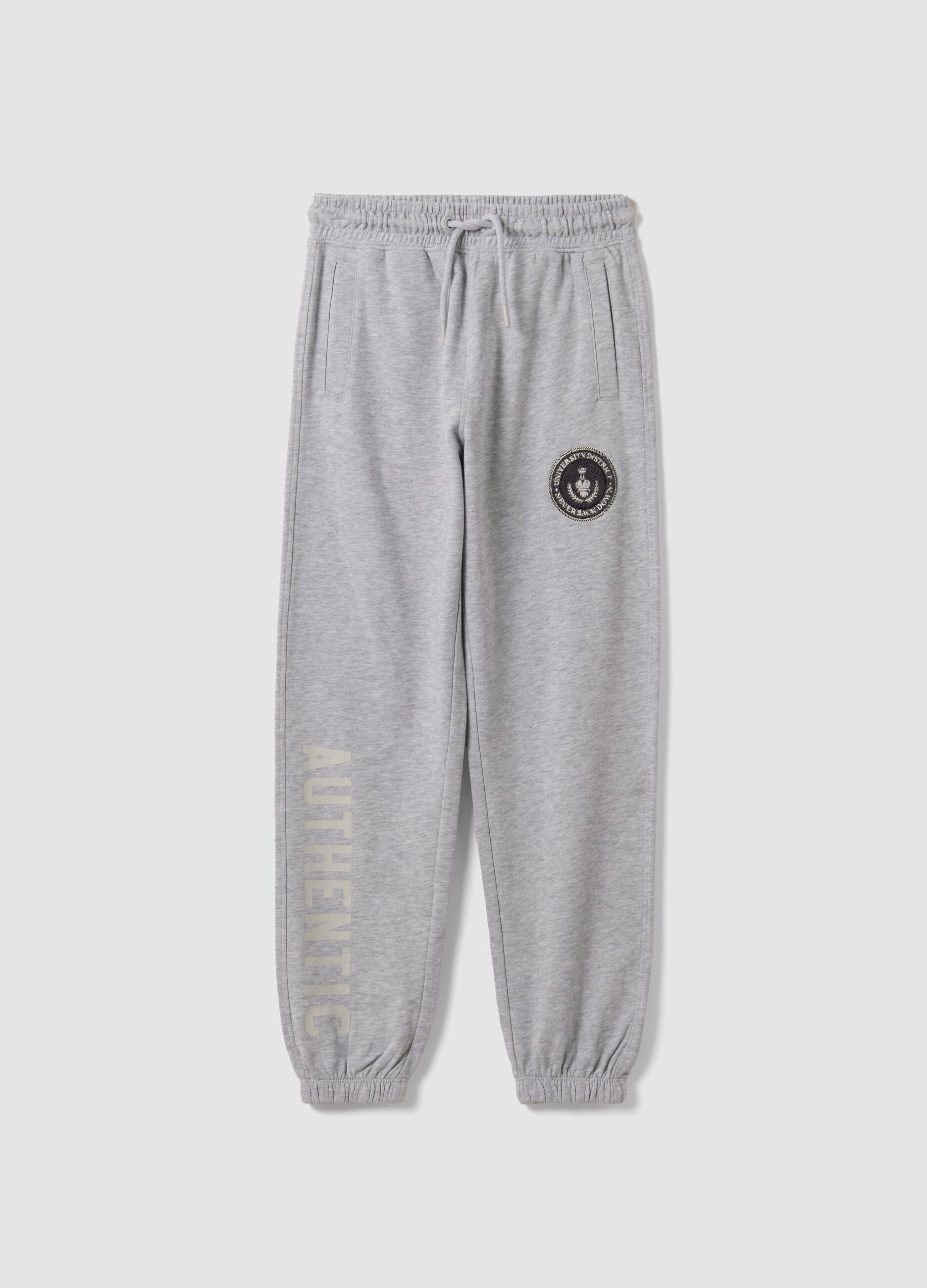 Grey pure cotton joggers with print, comfort fit for boys