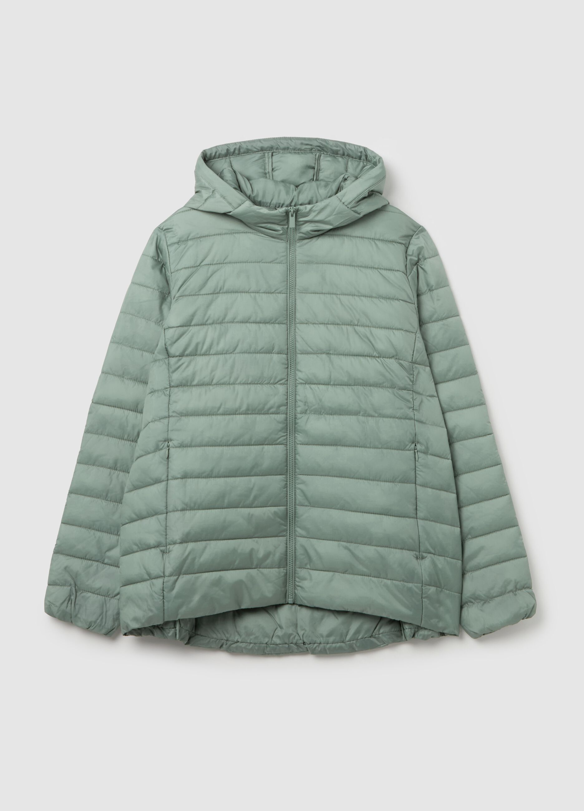 Curvy ultralight short puffer jacket with hood