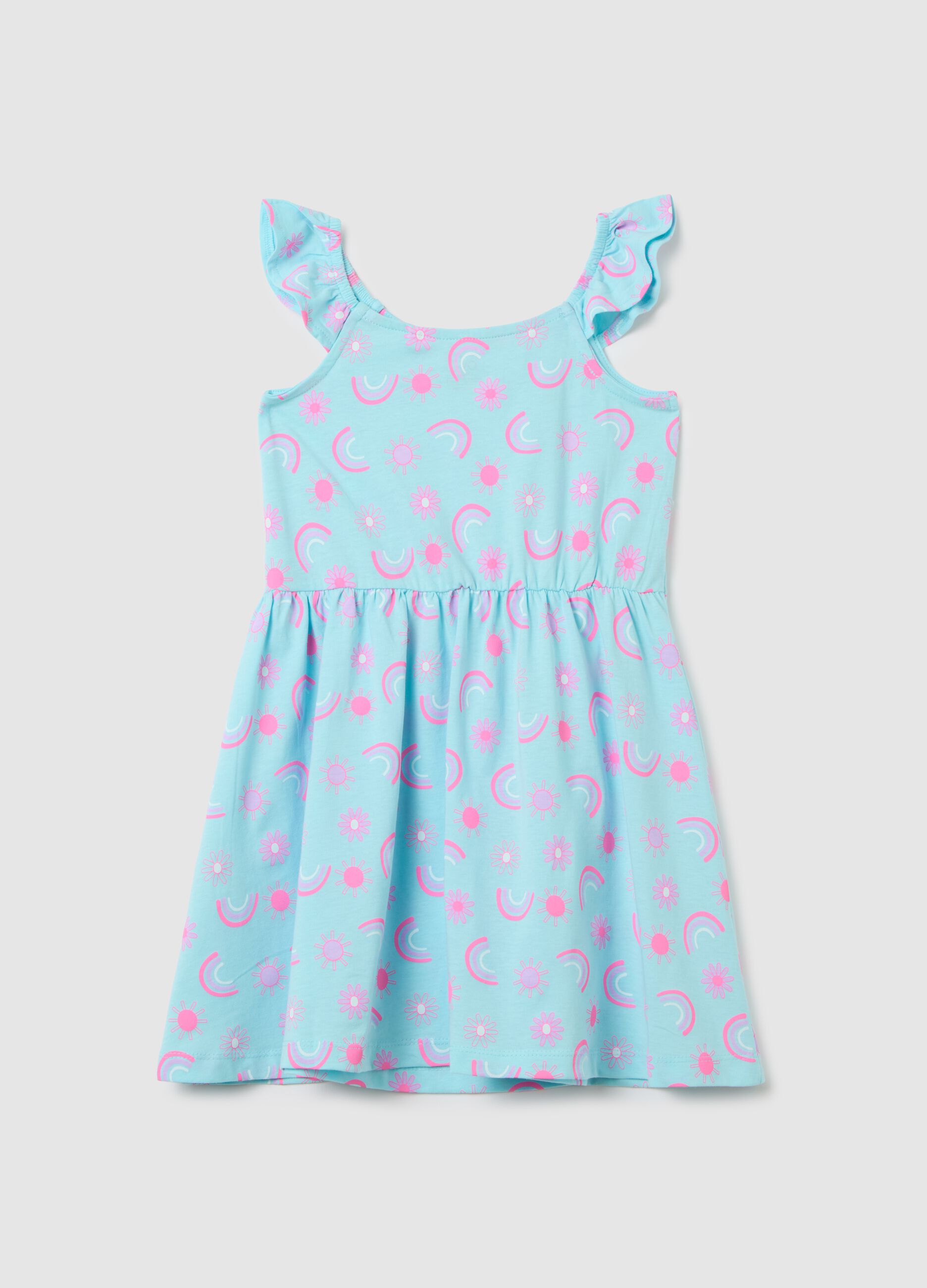 Multicoloured pure cotton dress for girls with pattern
