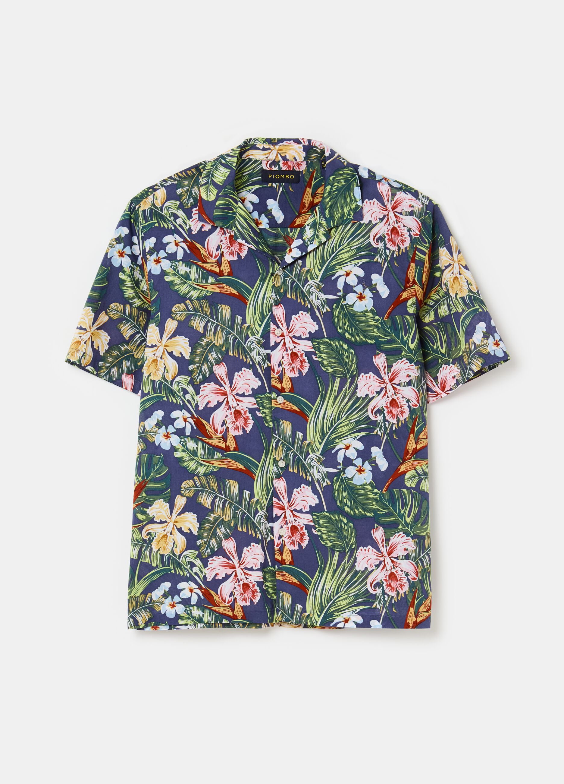 Short-sleeved shirt with Hawaiian print