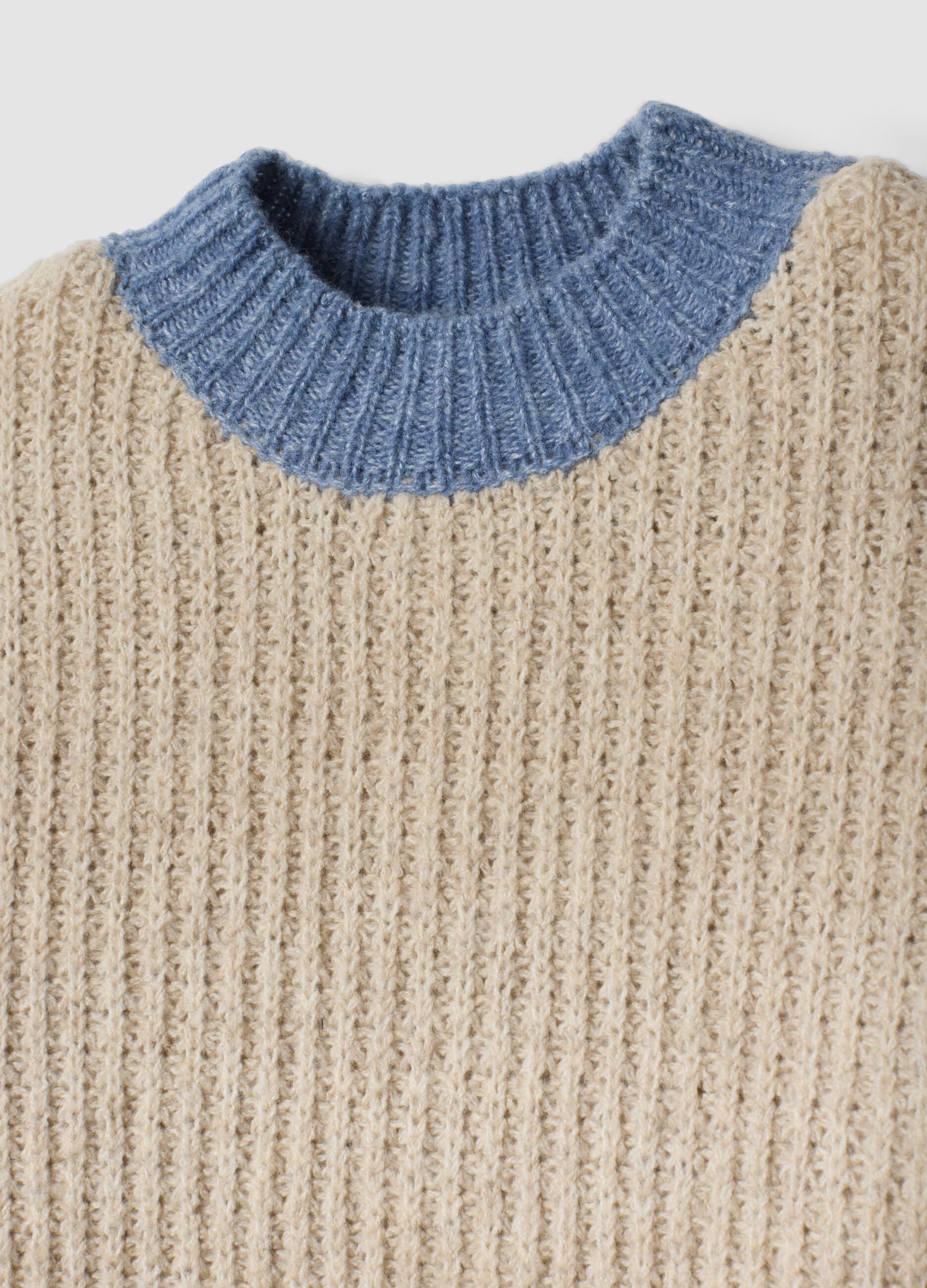 Beige stretch crew-neck jumper in oversized fit
