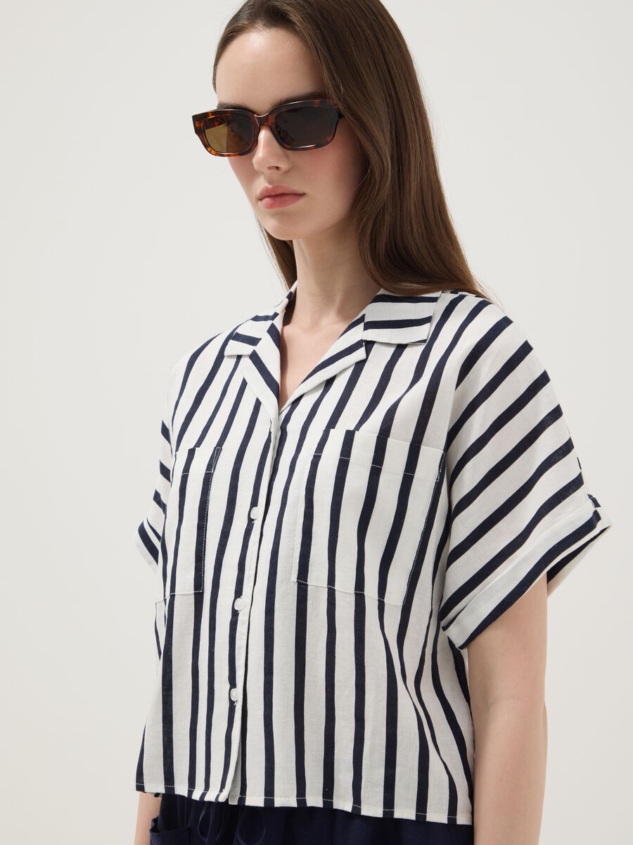 Camicia a righe multicolor in misto lino e viscosa regular fit_2