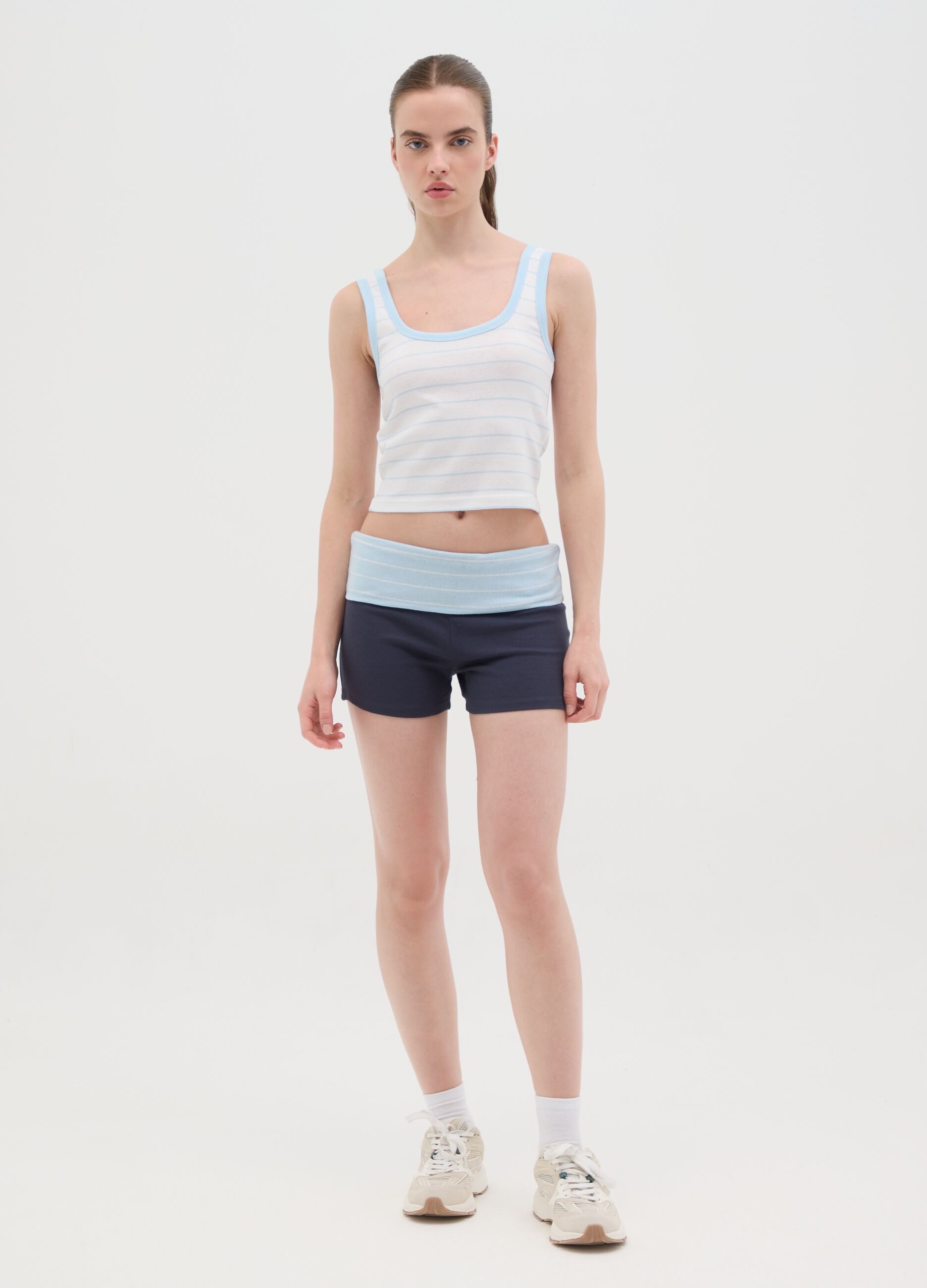 Women's pure cotton multicolour regular fit vest with white and blue stripes