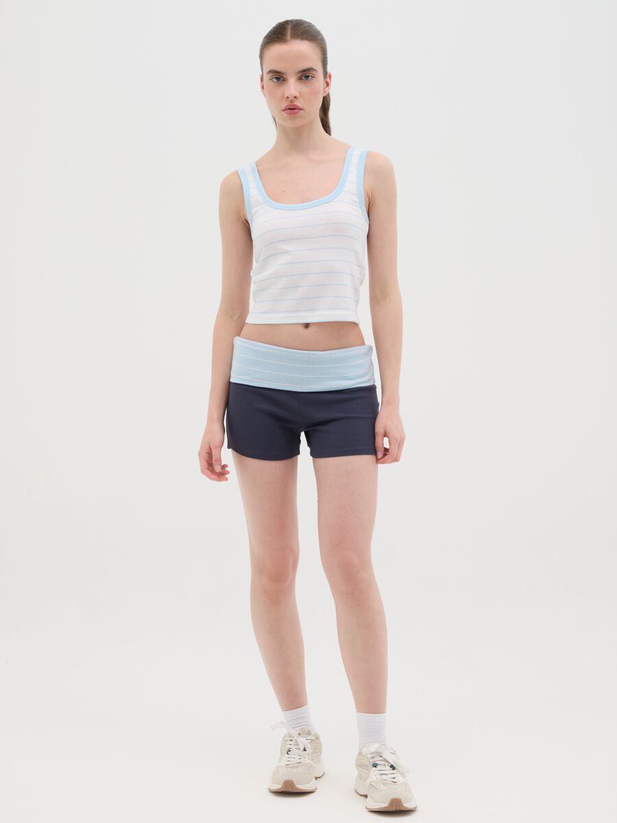 Women's pure cotton multicolour regular fit vest with white and blue stripes_1