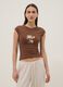 Brown fitted stretch-cotton T-shirt with print_2