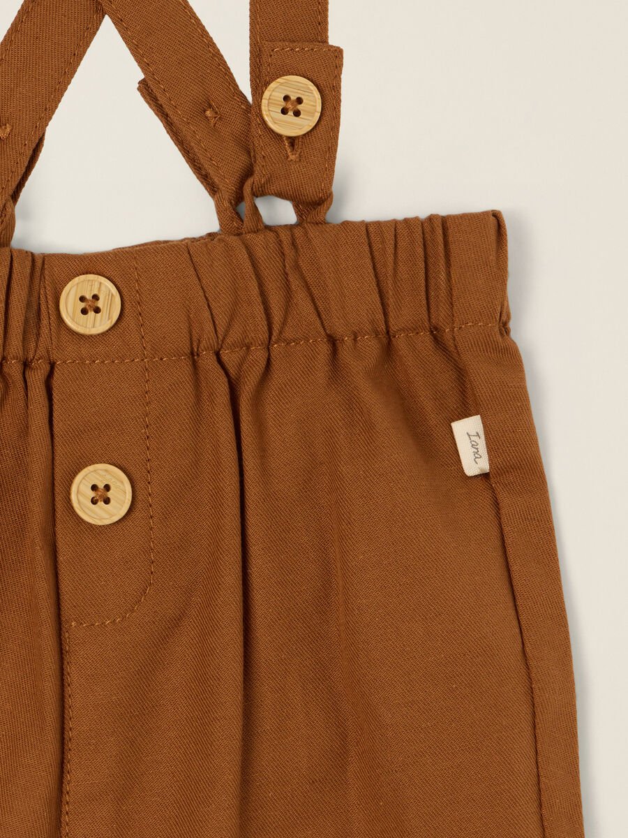 Brown cotton-linen blend trousers with suspenders_1