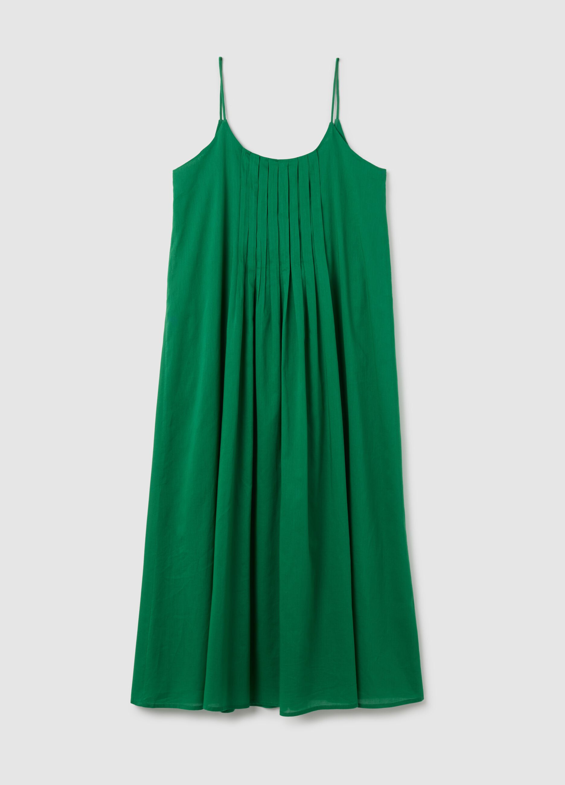 Women's long green pure cotton dress, regular fit