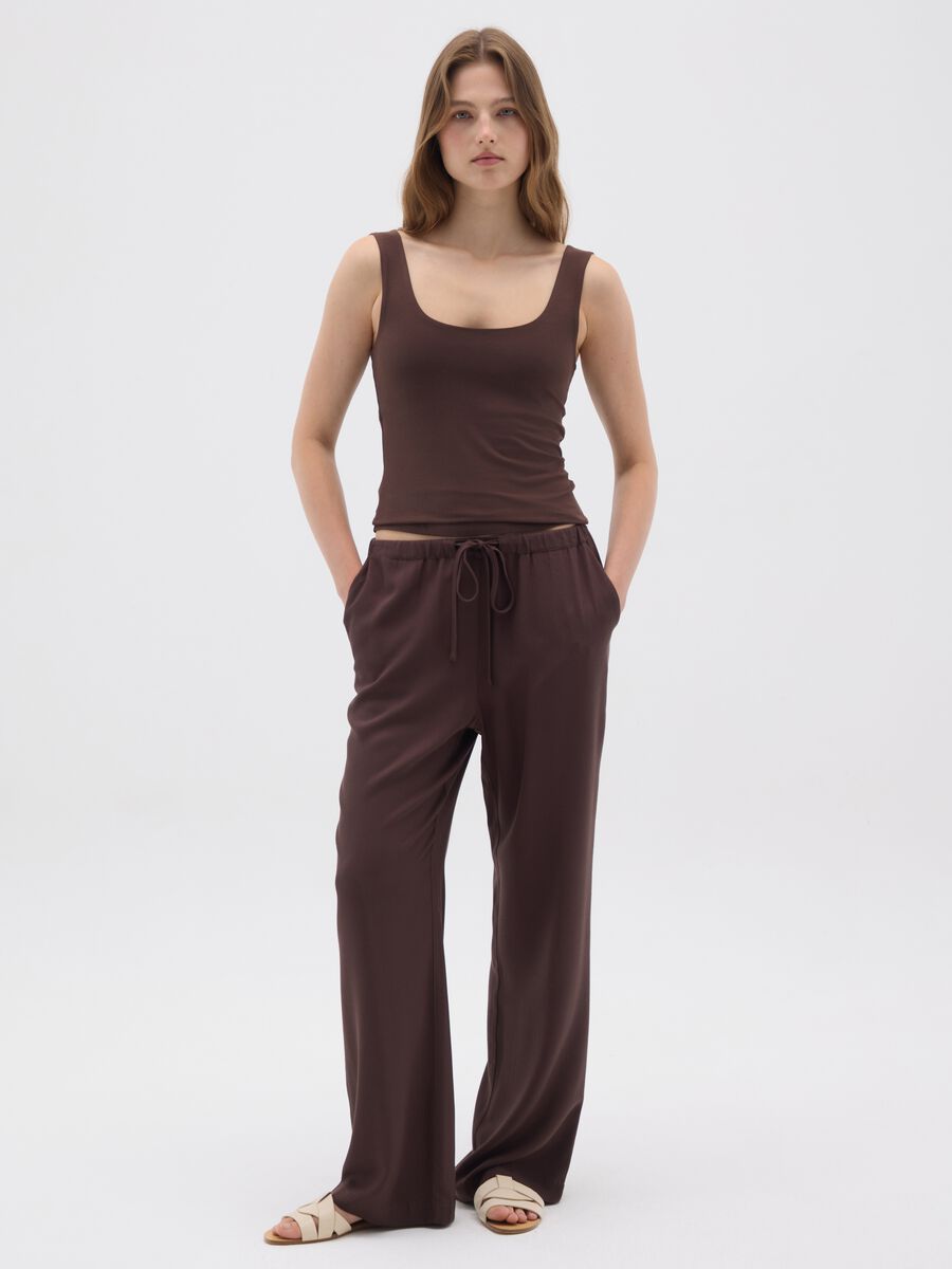 Top da donna in cotone elasticizzato marrone_1