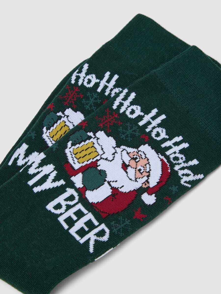 Calze midi verdi in cotone elasticizzato con stampa Babbo Natale_2
