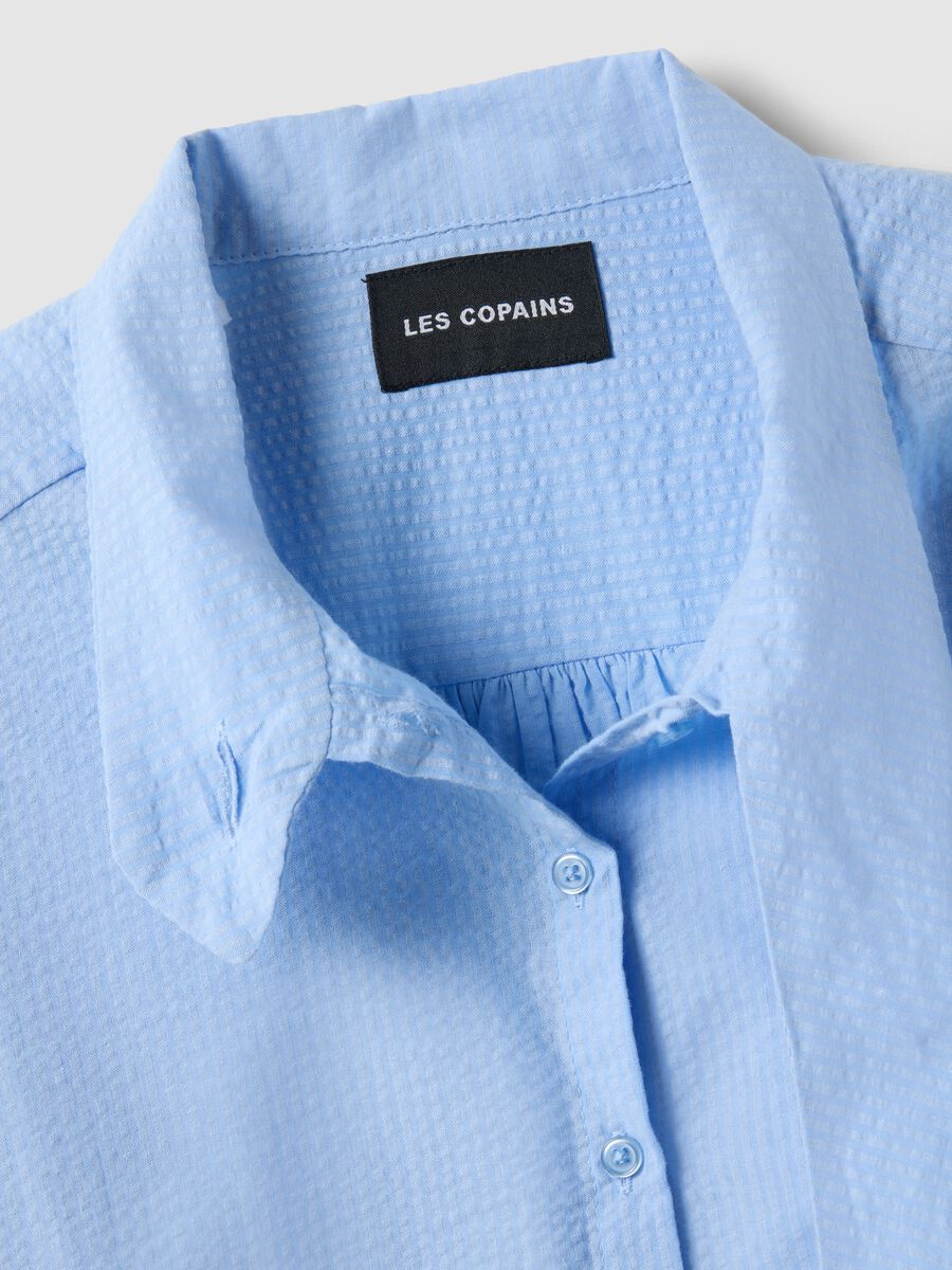 Pure cotton light blue regular fit shirt with bow collar_5