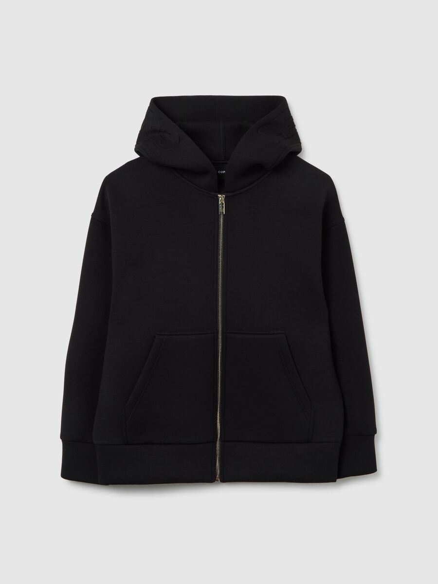 Felpa nera con cappuccio e zip _4