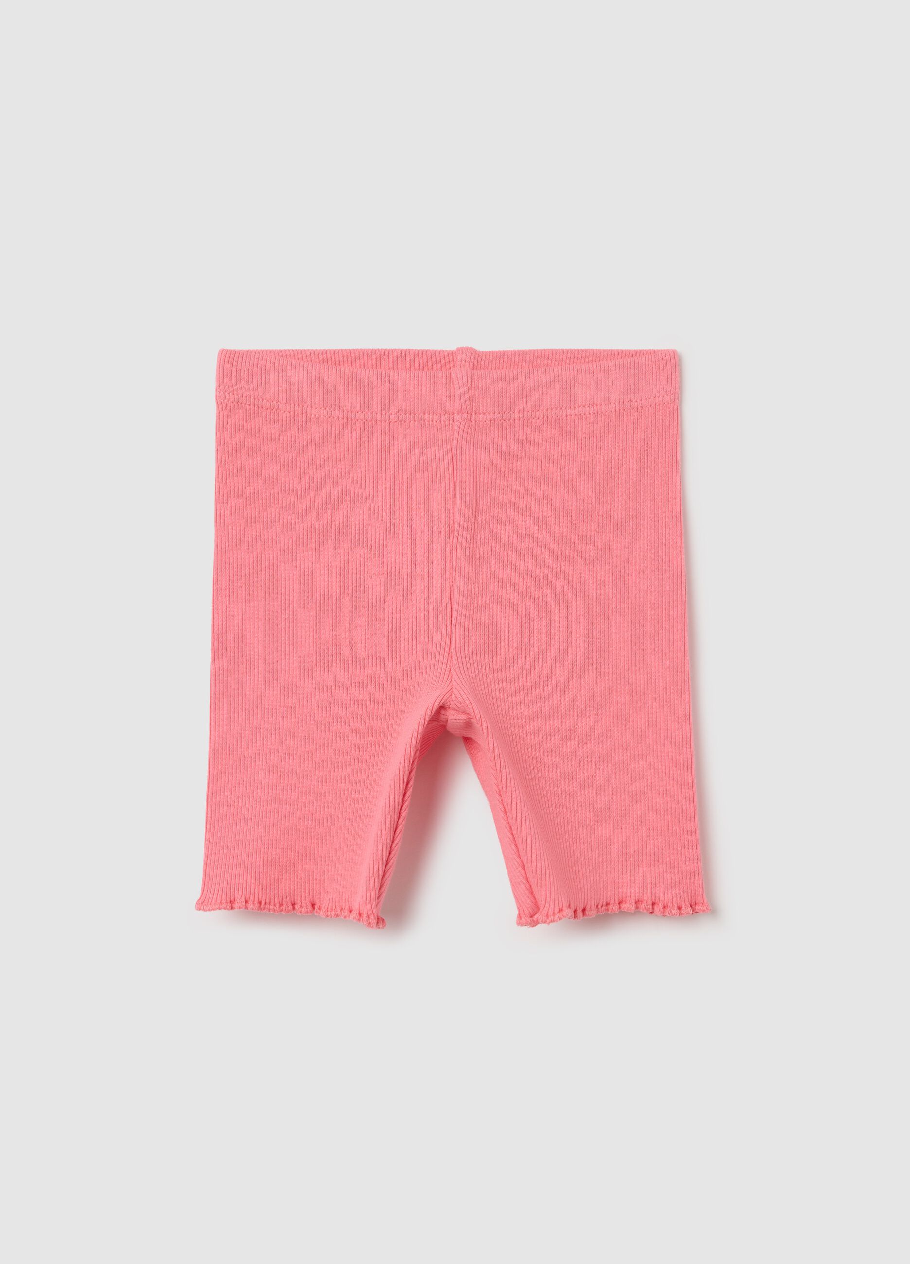 Ribbed pink shorts with wavy hem
