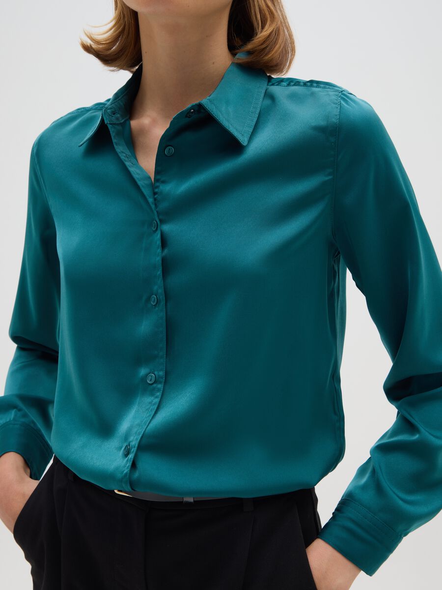 Regular Fit Green Satin Shirt_3