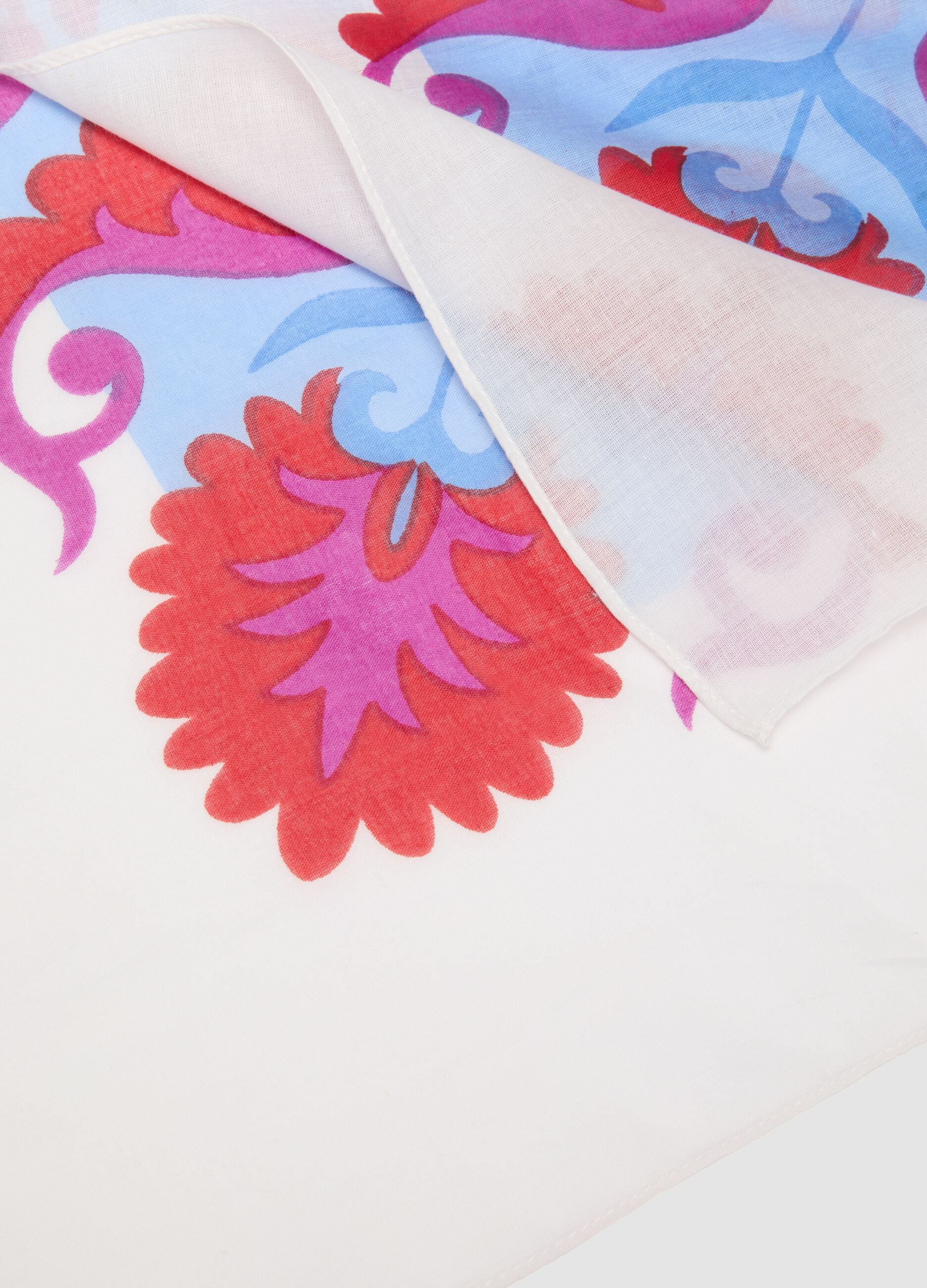 Light blue pure cotton scarf with floral print