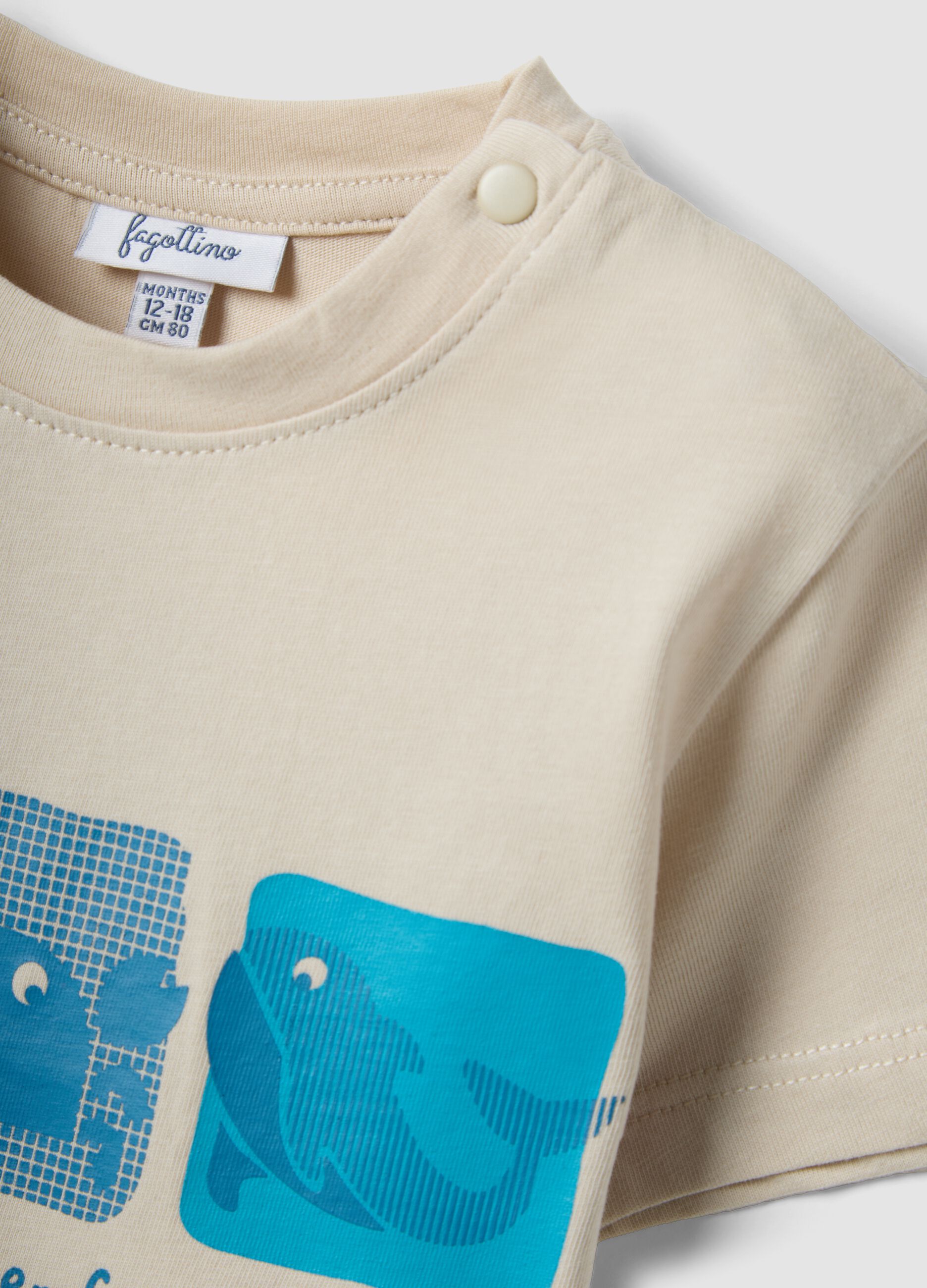 Beige pure cotton boys&rsquo; T-shirt, regular fit, with nautical print