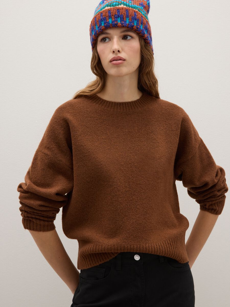 Multicolour knit jersey hat with pom pom_3