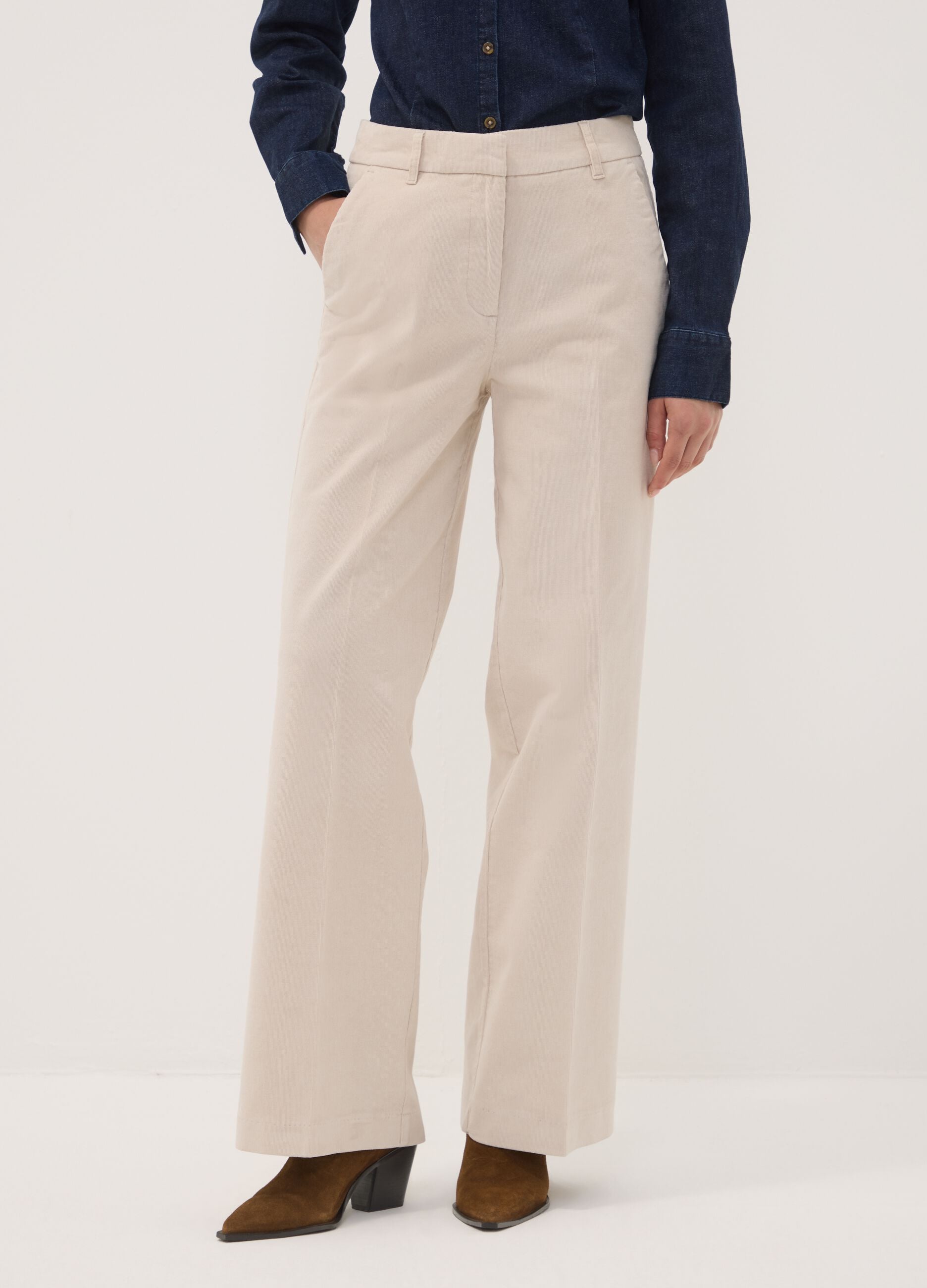Beige The Iconic Pants straight-fit ribbed stretch cotton trousers