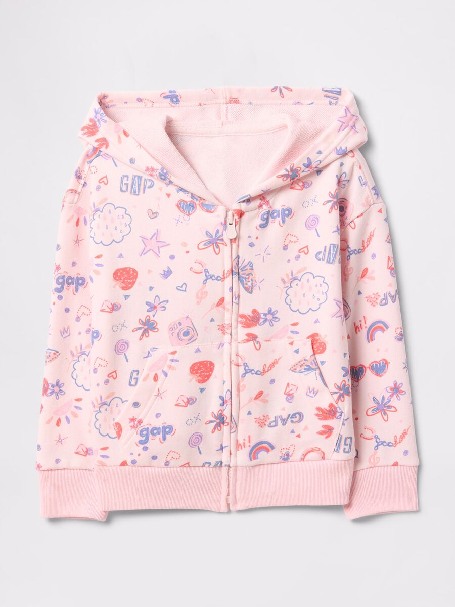 Pink full-zip sweatshirt with hood and all-over print_0