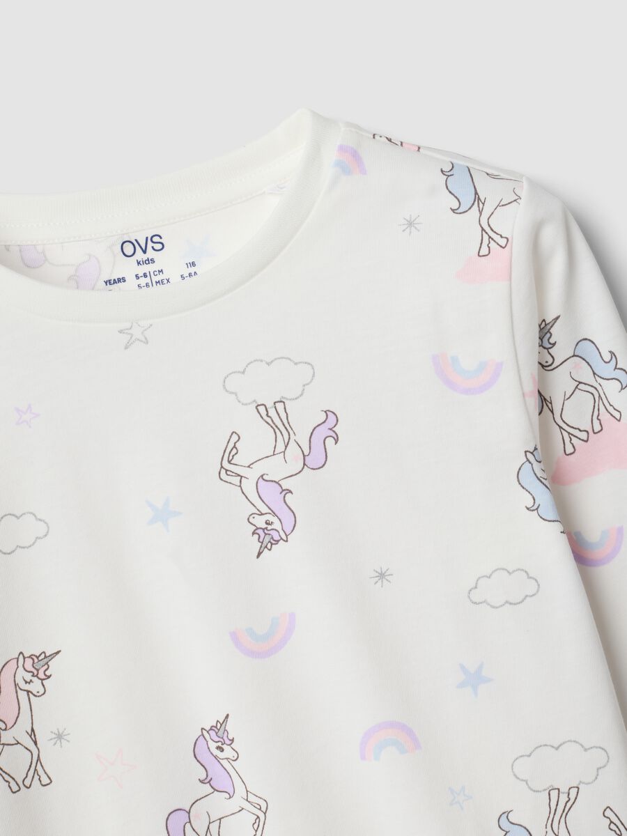 White pure organic cotton unicorn print pyjamas for girls_2