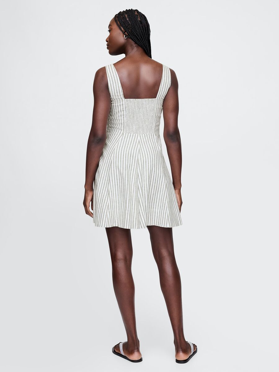 White and grey striped dress in linen and viscose_2