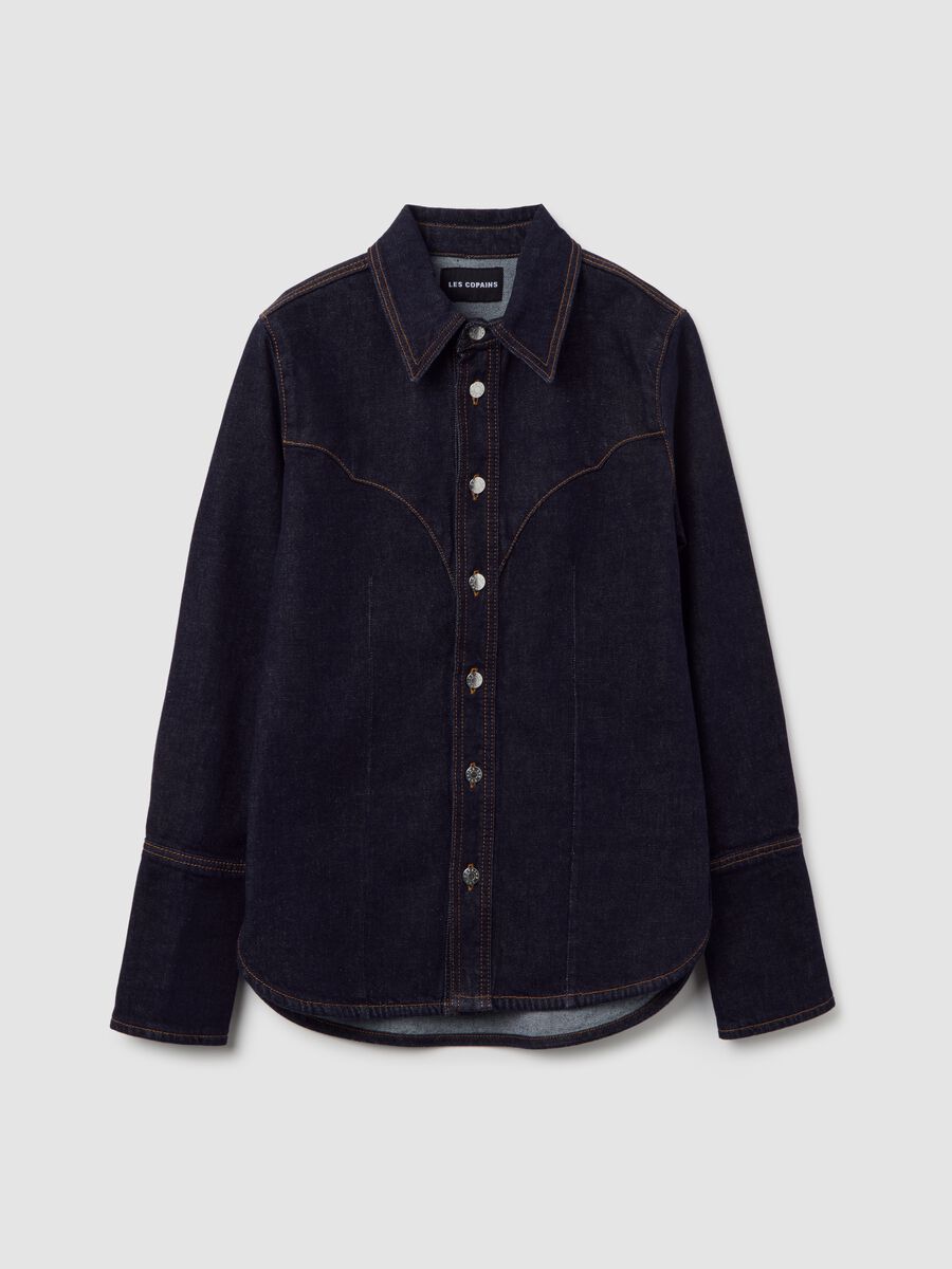 Camicia in cotone elasticizzato blu slim fit_4