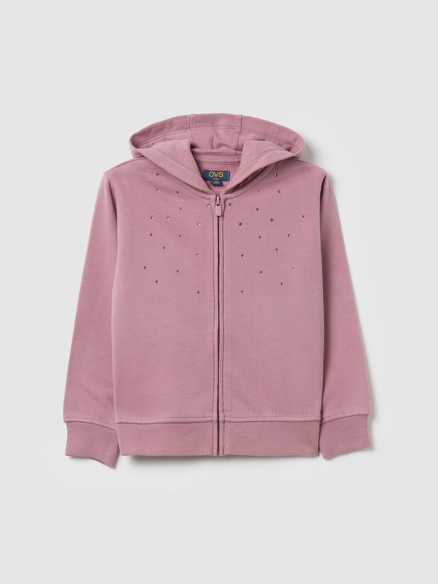 Full-zip sweatshirt with hood and diamantés_0