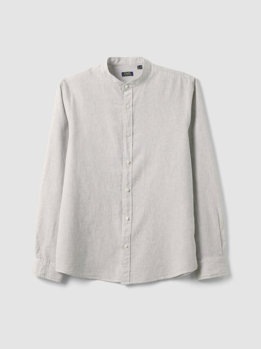 Multicolour striped shirt with mandarin collar in linen-cotton blend regular fit_4
