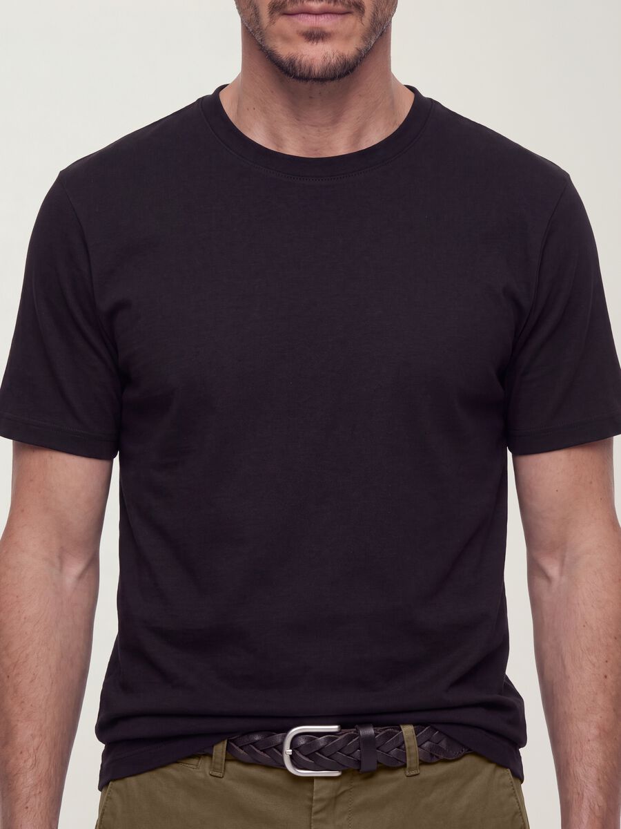 Men&rsquo;s black pure cotton regular-fit short-sleeve T-shirt_1
