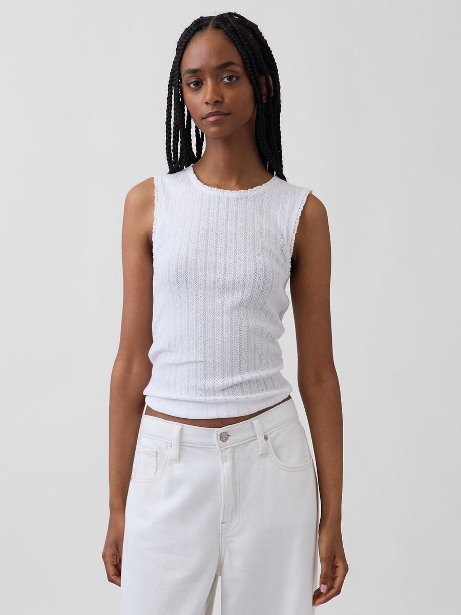 Tank top in misto cotone a costine_0