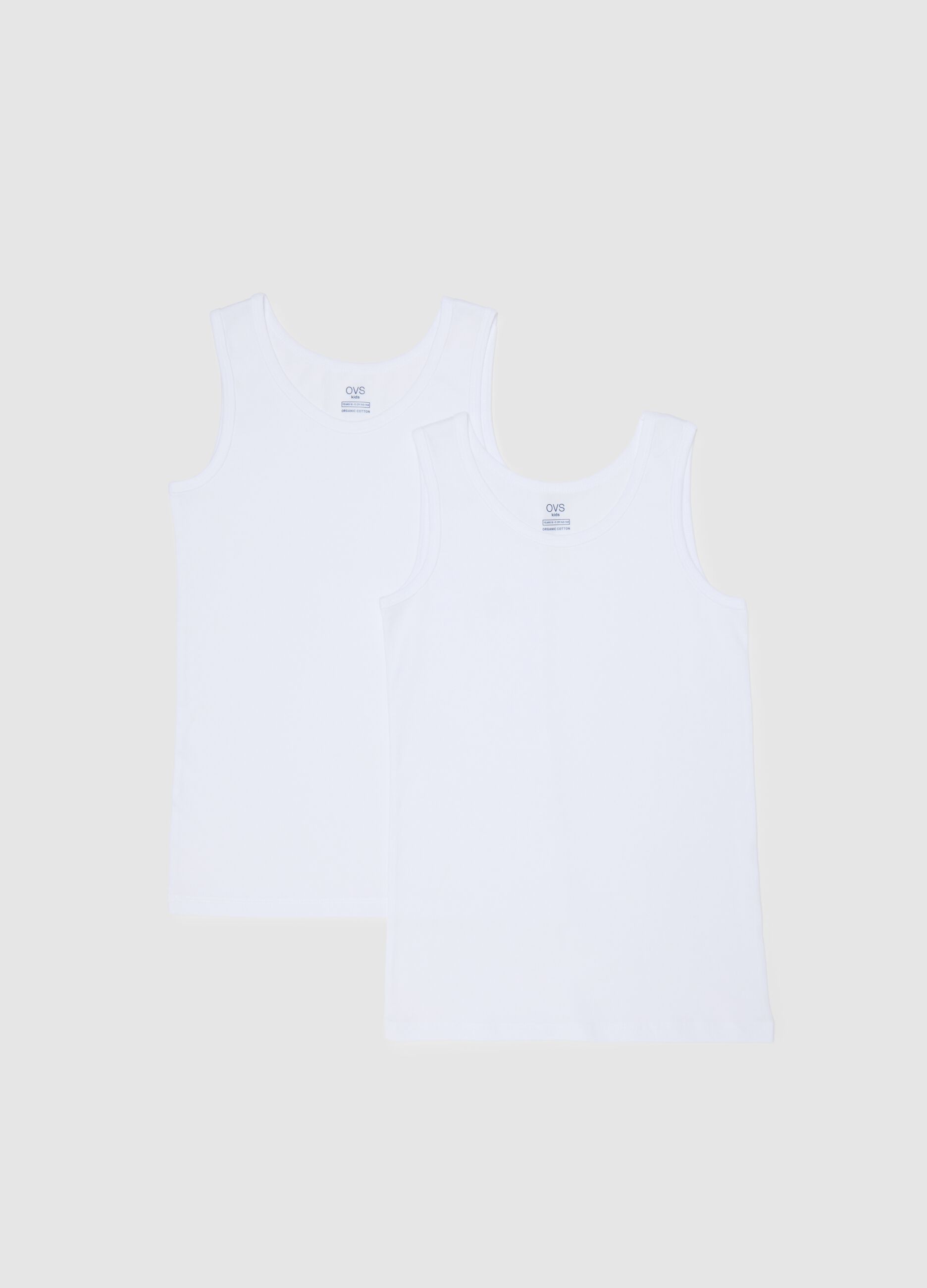 Twin pack of white cotton vests for boys, regular fit