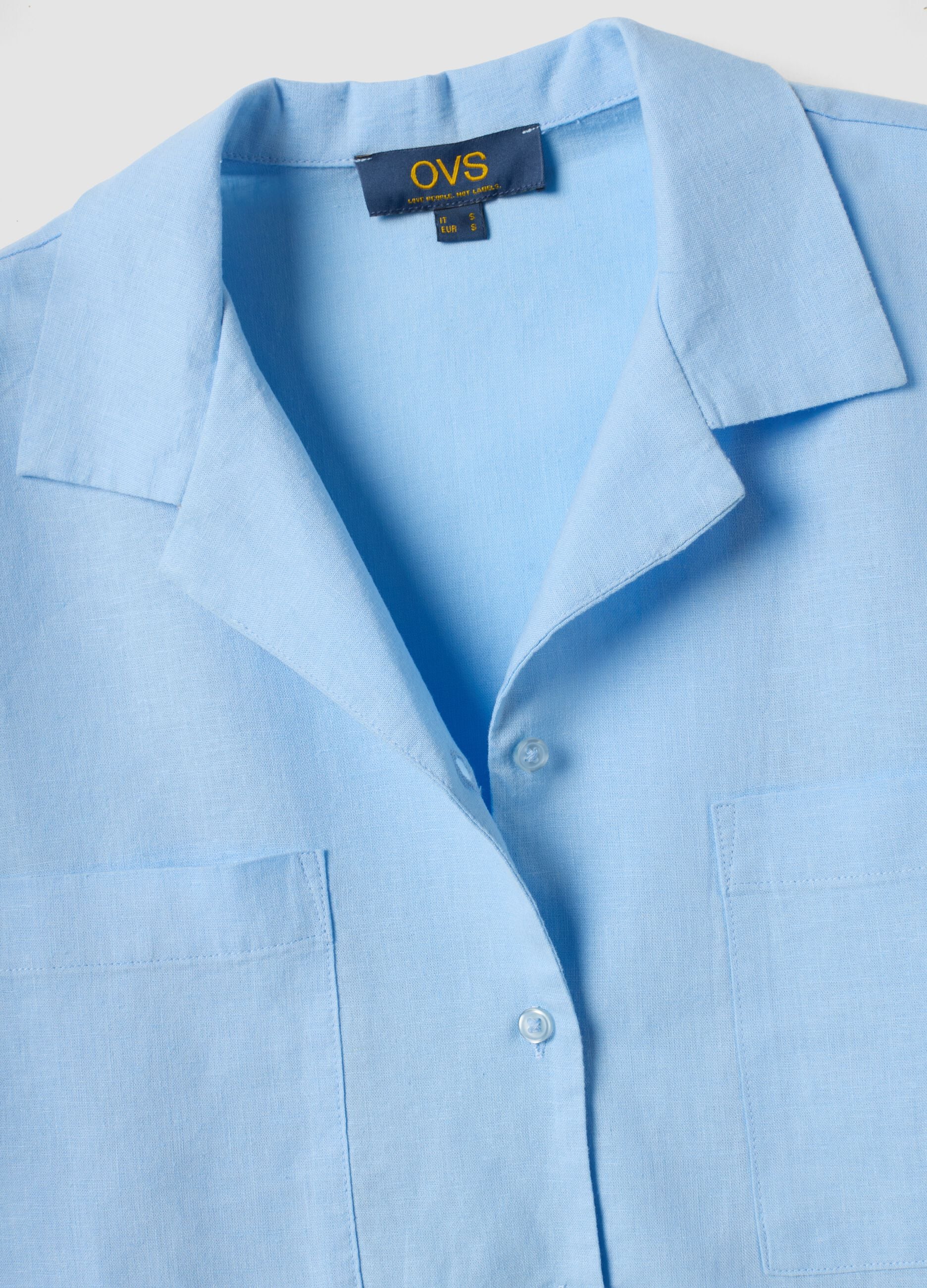 Light blue linen and viscose blend shirt, regular fit