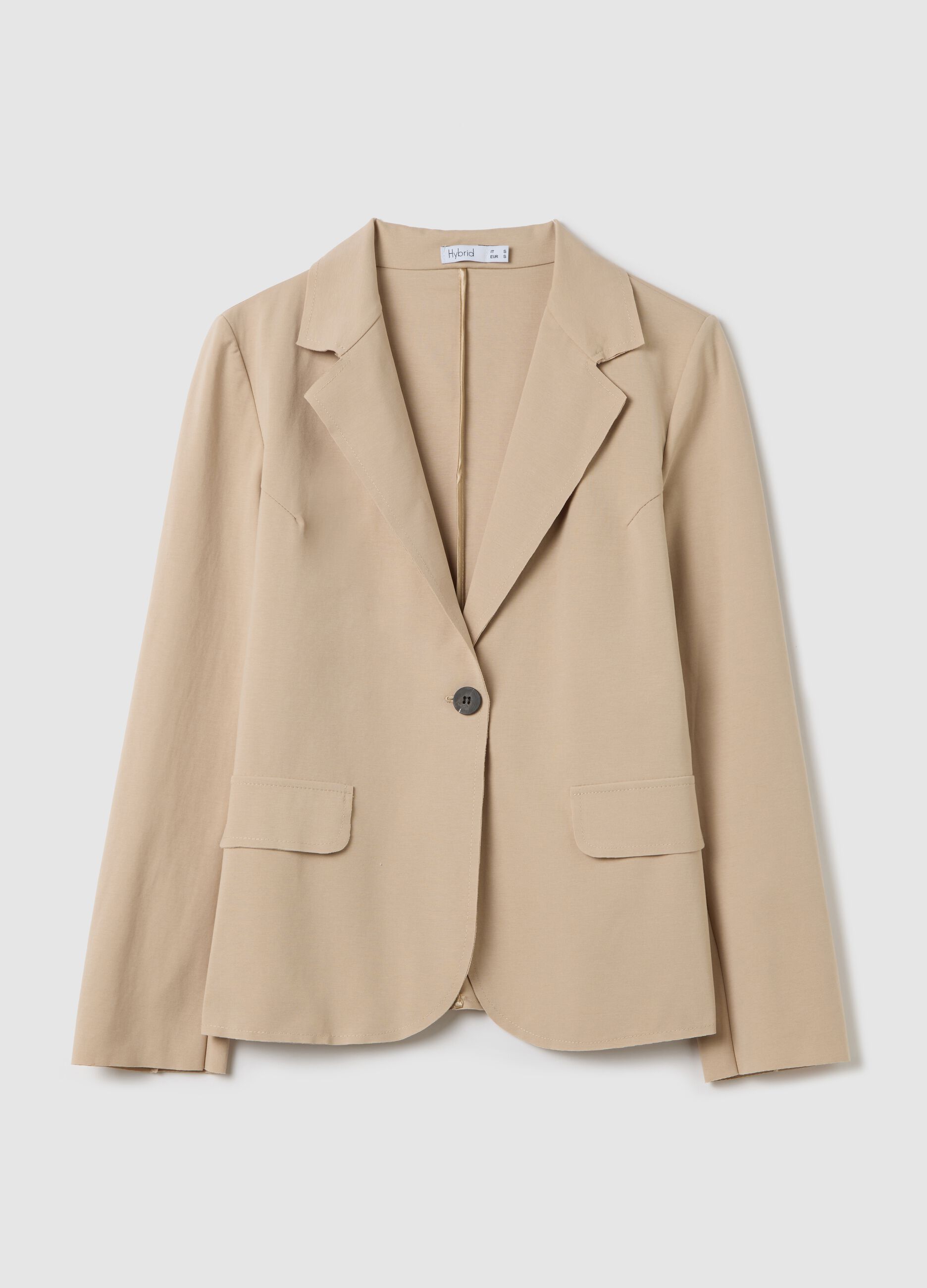 Beige stretch single-breasted blazer