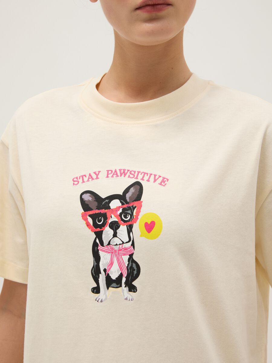 Beige Regular Fit Pure Cotton T-shirt with Print_3