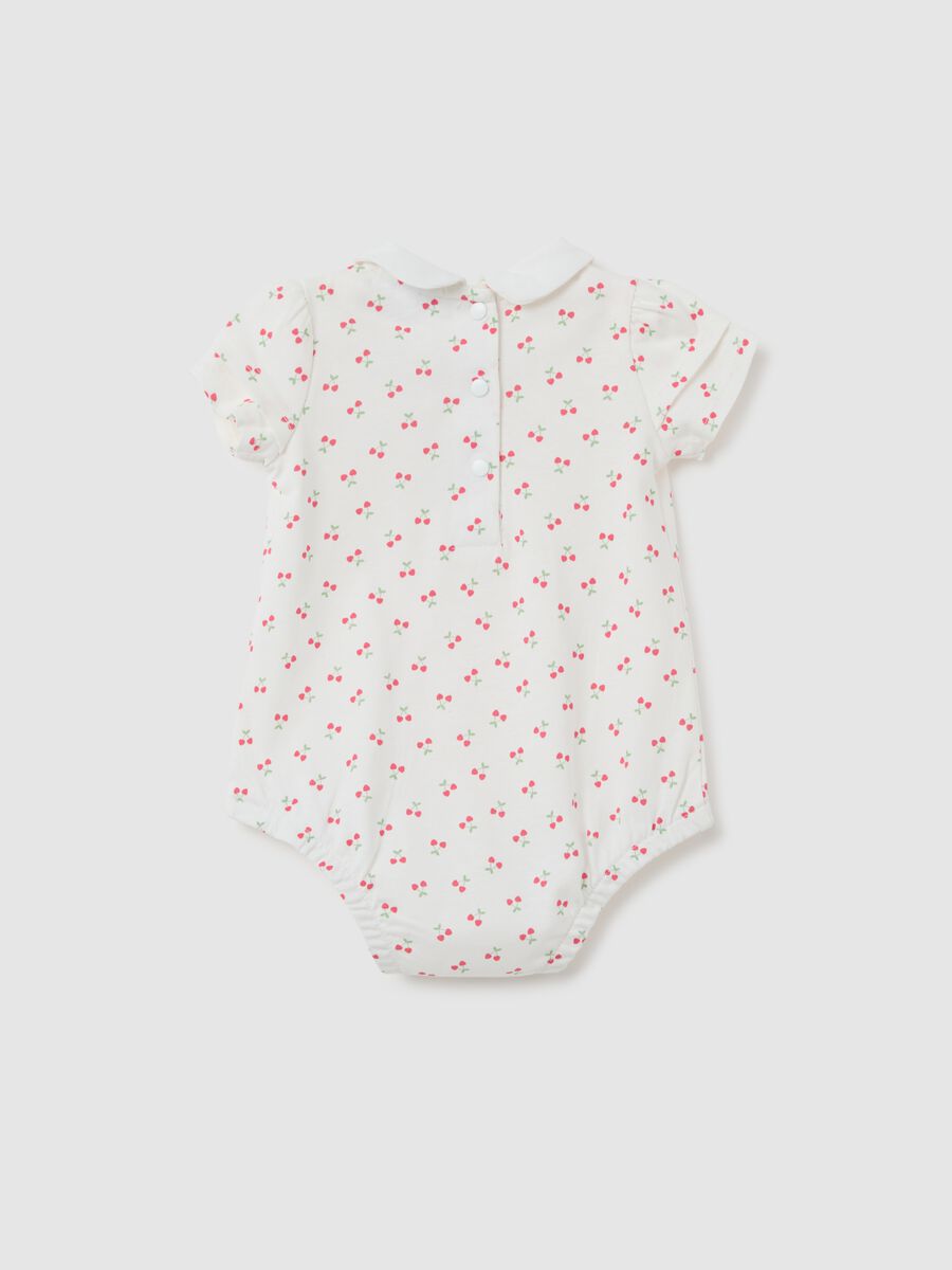 Girl’s white pure cotton bodysuit with cherries_1