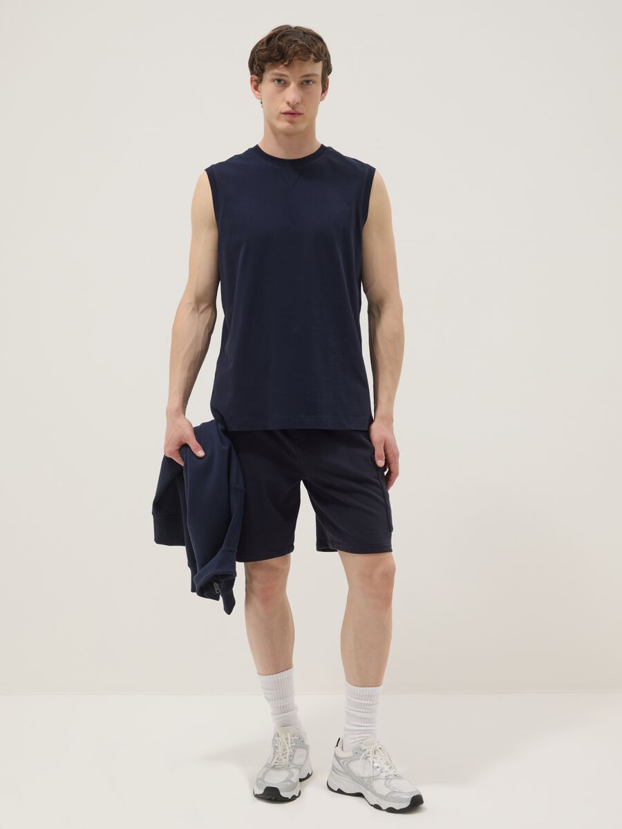 Canotta girocollo blu in puro cotone relaxed fit_1