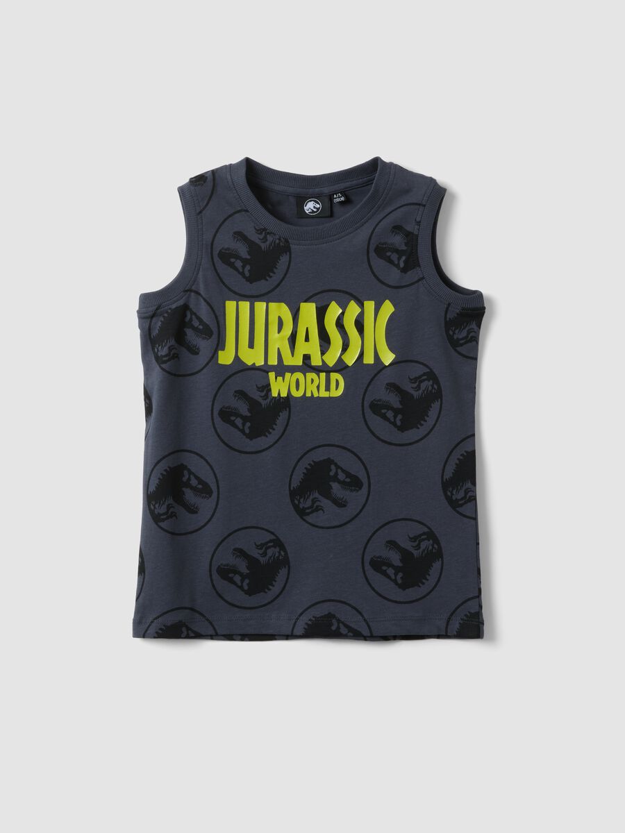 Canottiera in puro cotone grigia da bambino oversize fit con stampa_0