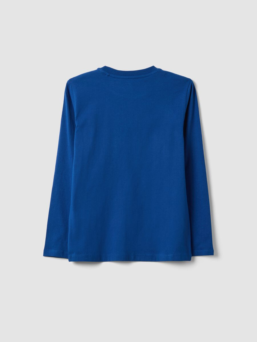 T-shirt blu in puro cotone organico con stampa frontale per ragazzo_5