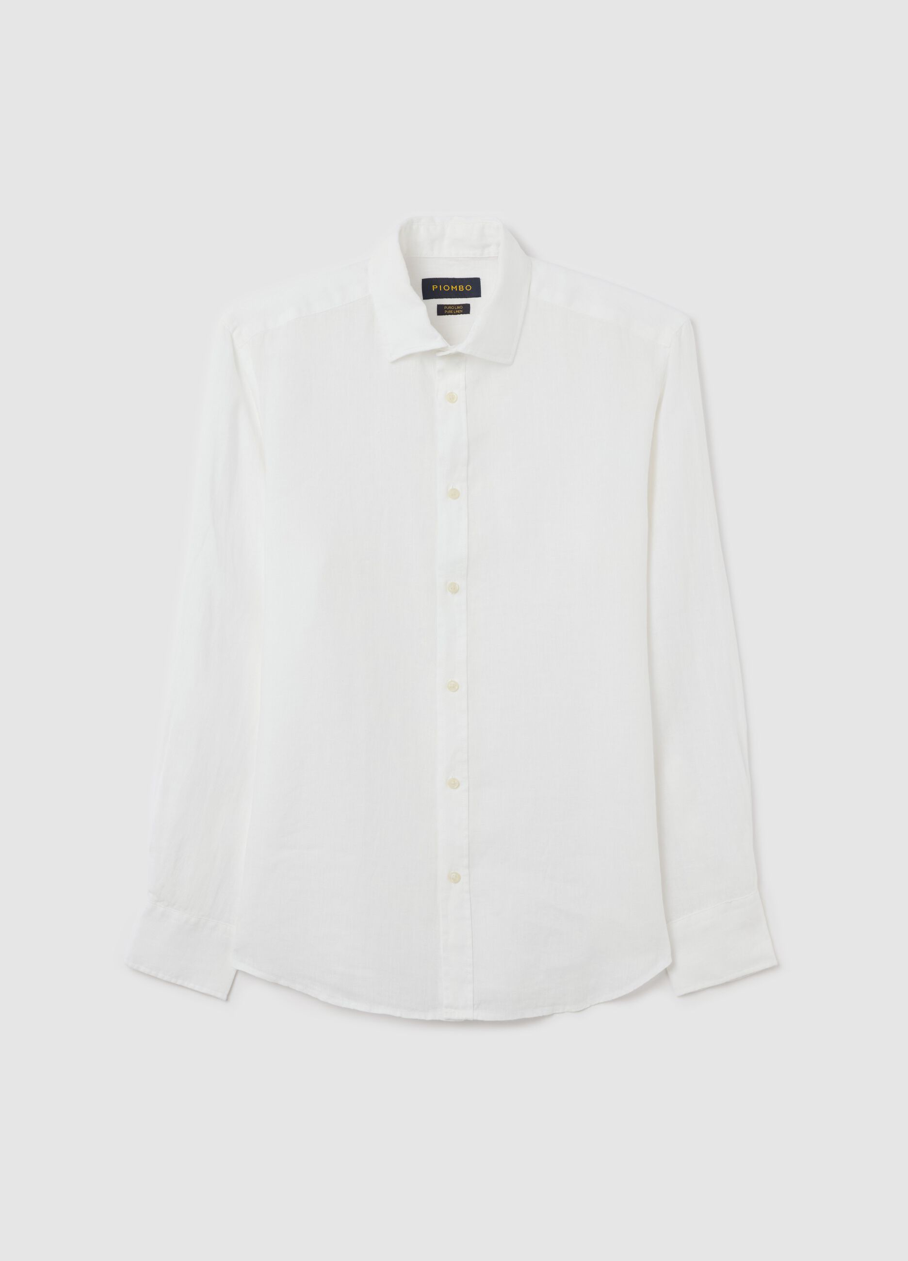 White Pure Linen Shirt Piombo