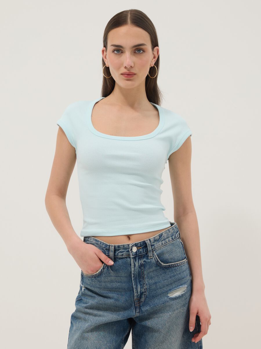 Blue stretch cotton T-shirt_3