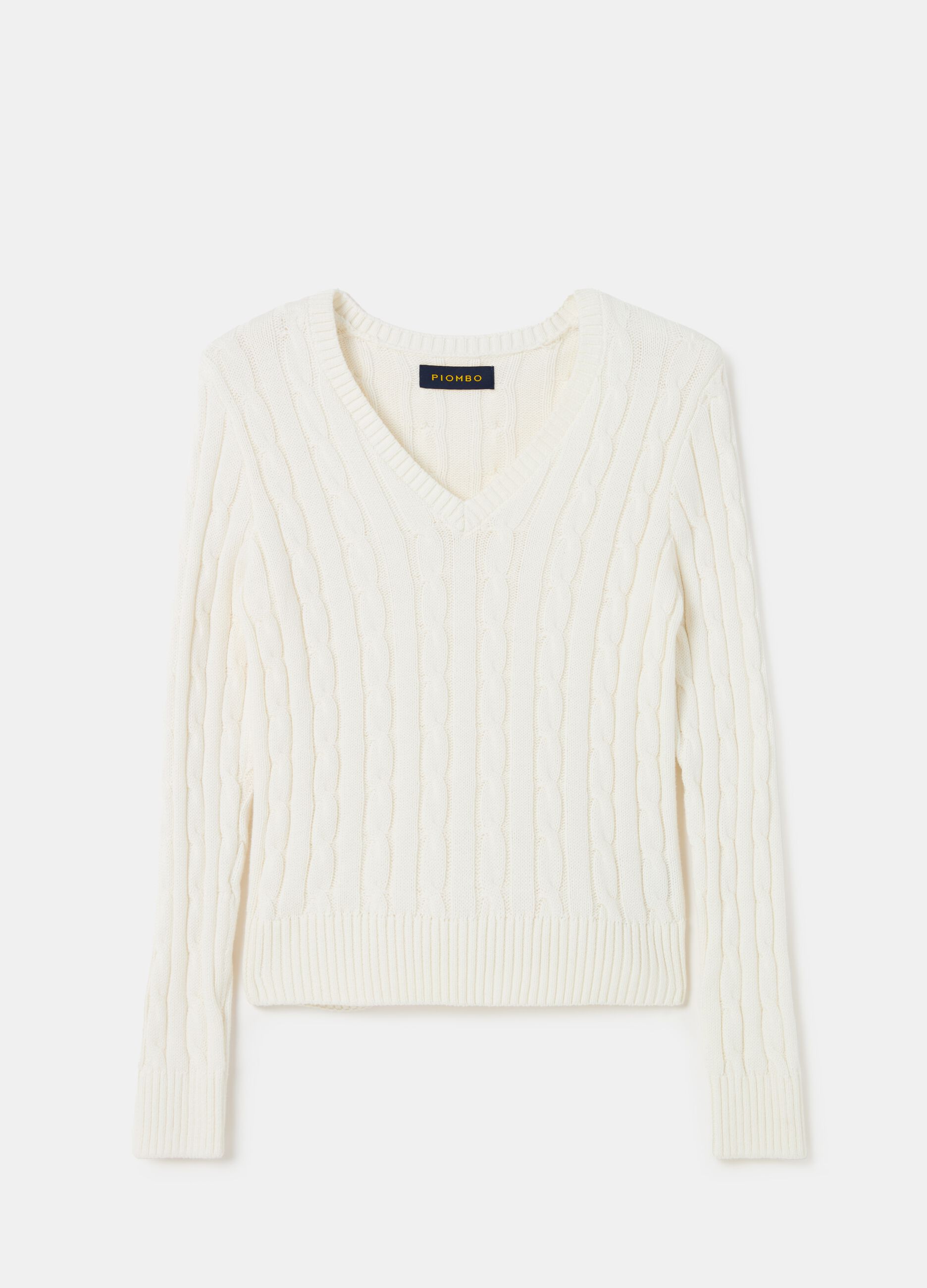Pullover with cable design and V neck