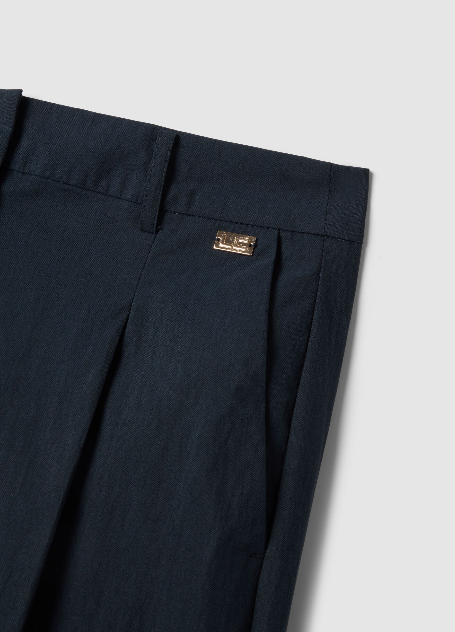 Blue cotton blend straight fit trousers