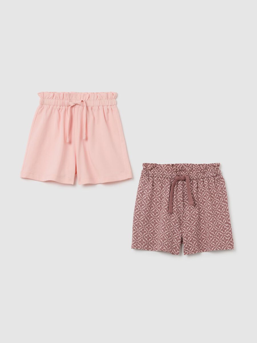 Girls' pure cotton shorts set in pink and brown_0