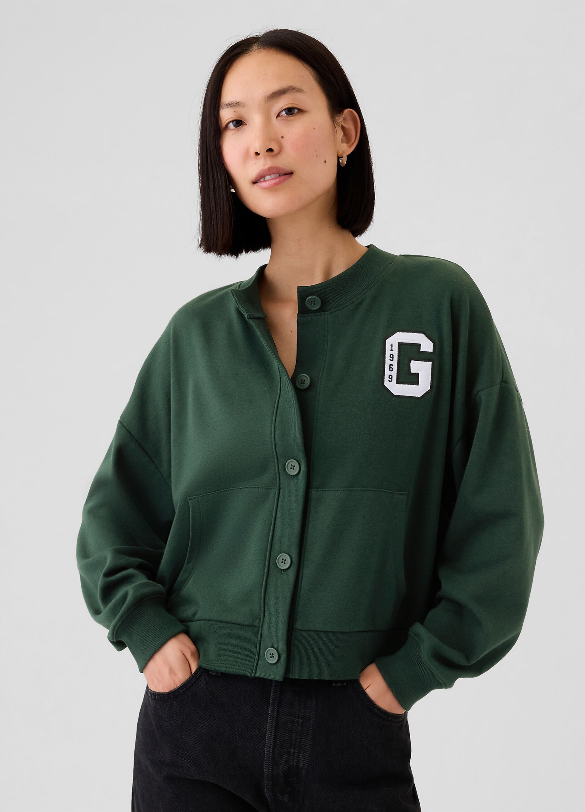 Oversized sweatshirt with buttons and logo embroidery