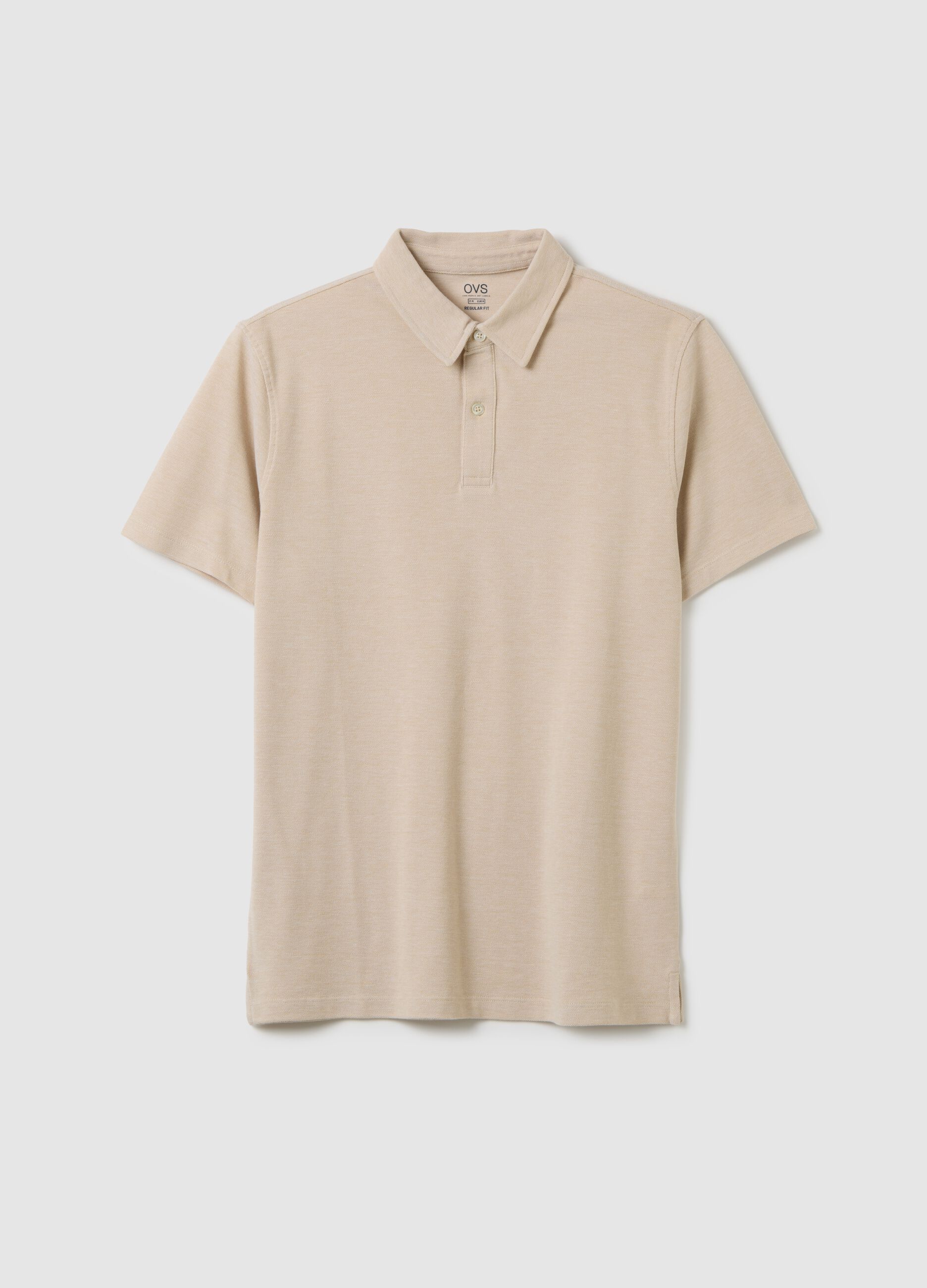 Men's beige regular fit polo shirt in pure cotton