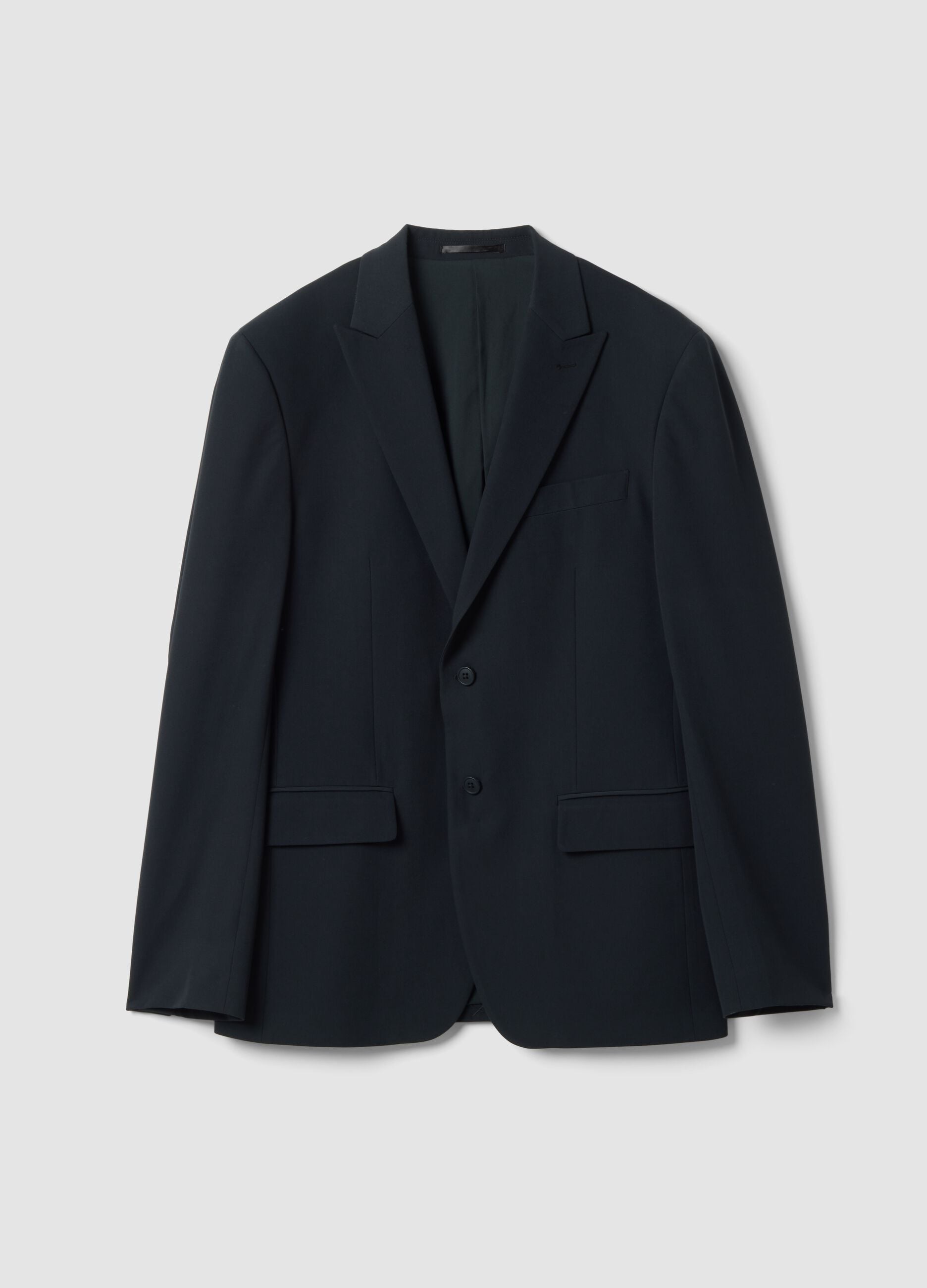 Blazer blu in twill di viscosa elasticizzata slim fit con rever a lancia