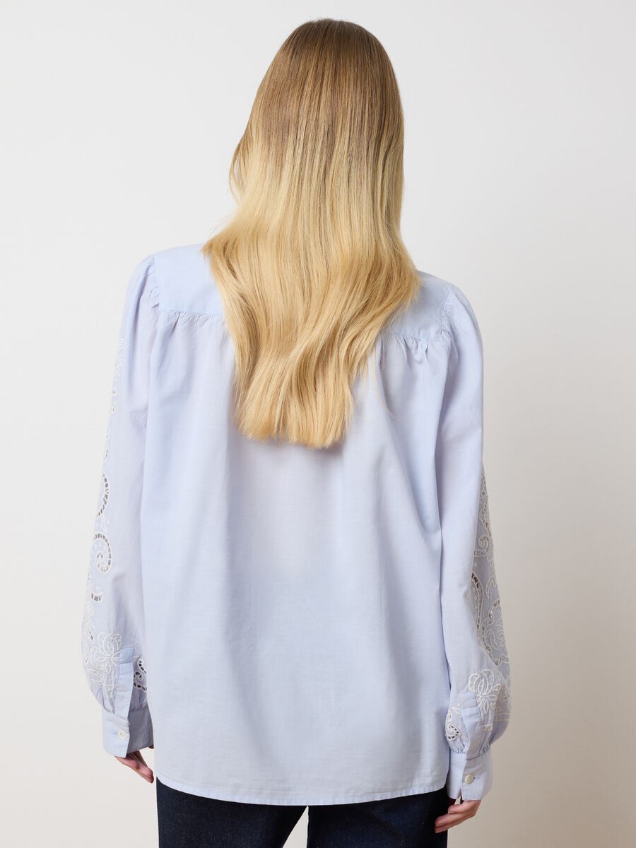 Women's regular fit light blue pure cotton shirt with embroidery_3