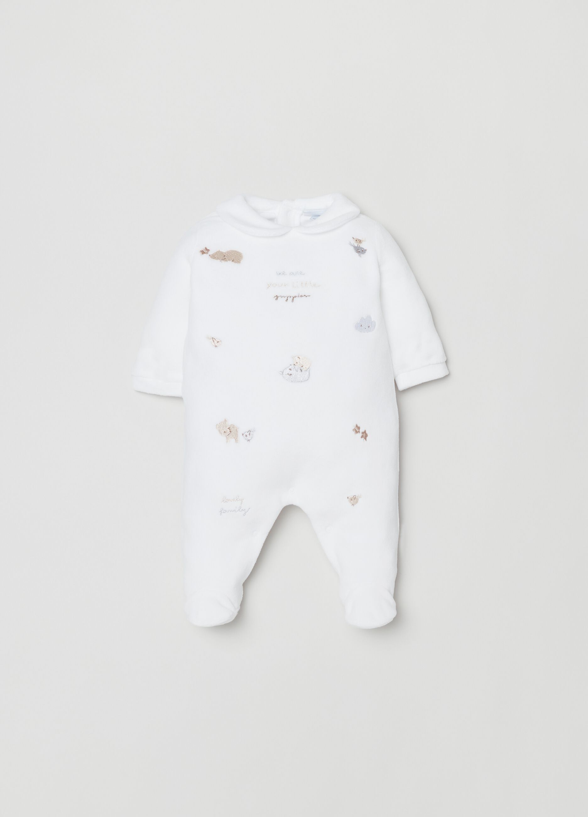 Tutina in velour con piedini e ricamo_0