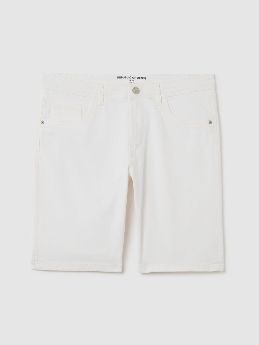 White Elastic Ovs Denim Shorts_4