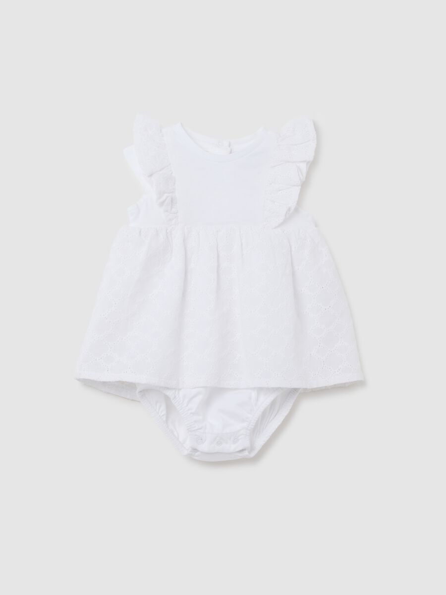 Baby girl's dress in pure white cotton with ruffles_0